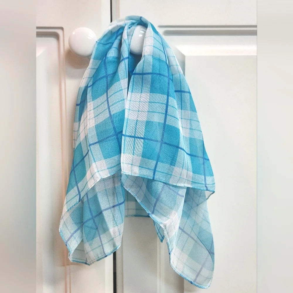 Anthropologie Blue Plaid Silk Neck Scarf 🩵